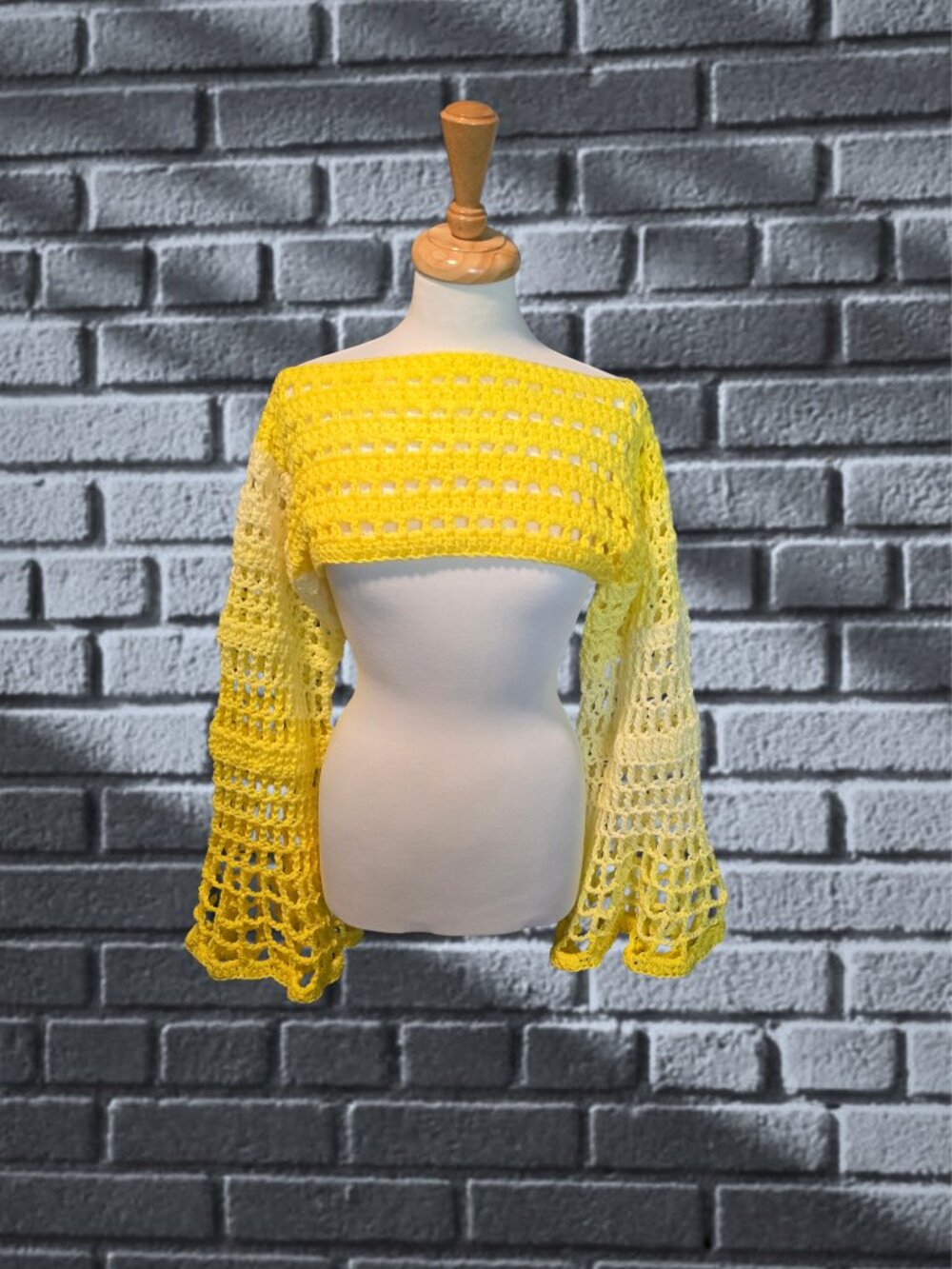 Yellow Ombre Crocheted Women's Bolero W/ Flared Sleevee, Size Large